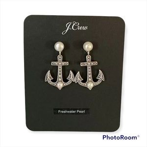 J.Crew Earrings Anchor Freshwater Pearl Nautical Coastal Silver Jewelry